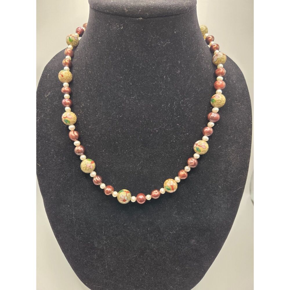 1853. Artisan Crafted Vintage Cloisonne and Pearl Necklace